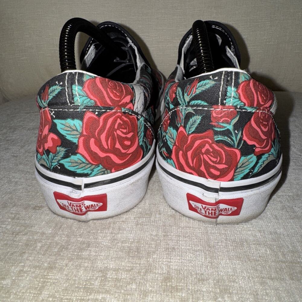 Vans Classic Slip-on Rose Skull Black/true White Men’s 10.5 - Picture 7 of 8